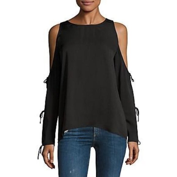 Revolve L'Academie Cold Shoulder Tie Long Sleeve Blouse Taupe Pink Size Small - Picture 1 of 16